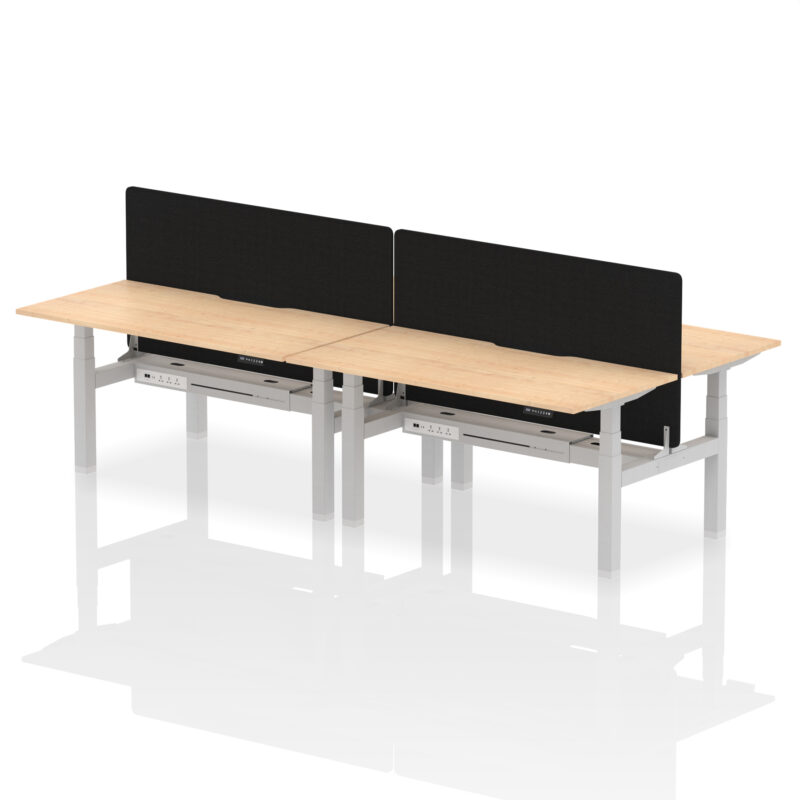 Breeze Back-to-Back Scalloped Edge Height Adjustable Bench Desk - 4 Person with Black Straight Screen - Image 44