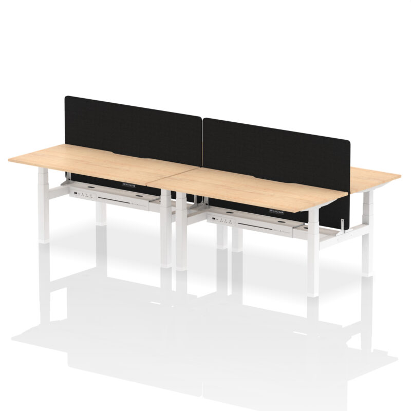 Breeze Back-to-Back Scalloped Edge Height Adjustable Bench Desk - 4 Person with Black Straight Screen - Image 45