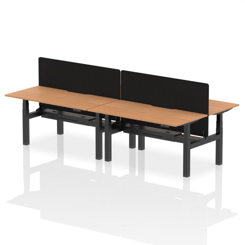Breeze Back-to-Back Scalloped Edge Height Adjustable Bench Desk - 4 Person with Black Straight Screen - Image 46