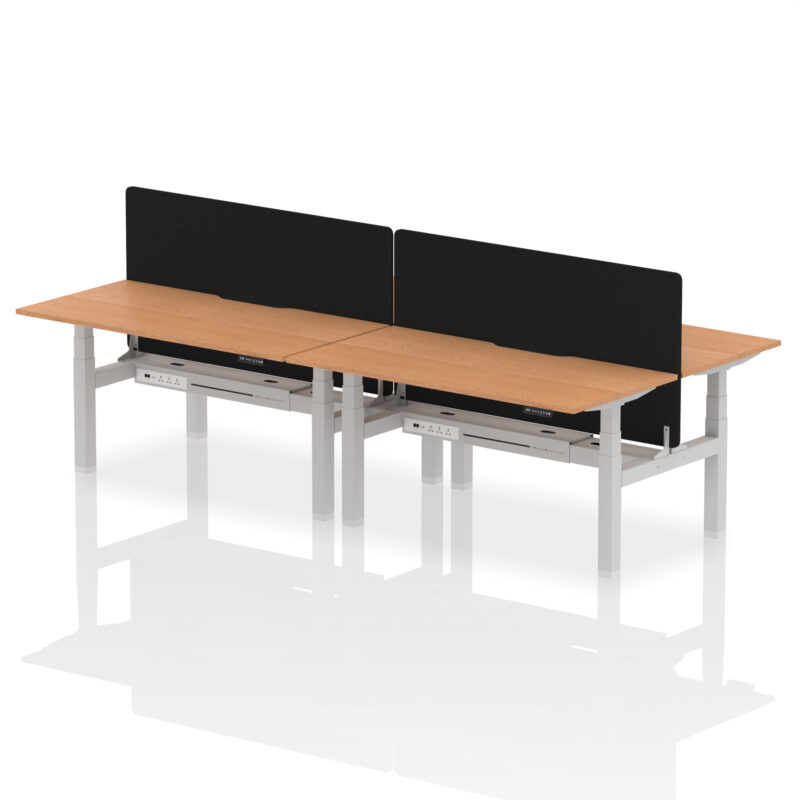 Breeze Back-to-Back Scalloped Edge Height Adjustable Bench Desk - 4 Person with Black Straight Screen - Image 47