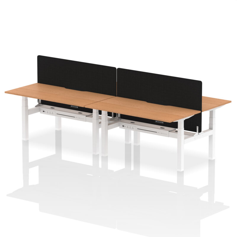 Breeze Back-to-Back Scalloped Edge Height Adjustable Bench Desk - 4 Person with Black Straight Screen - Image 48