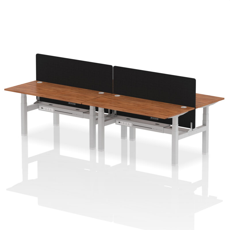 Breeze Back-to-Back Height Adjustable Bench Desk - 4 Person with Black Straight Screen - Image 59