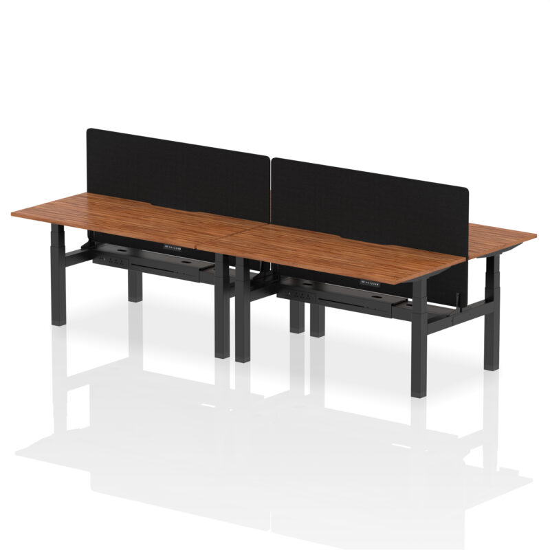 Breeze Back-to-Back Scalloped Edge Height Adjustable Bench Desk - 4 Person with Black Straight Screen - Image 49