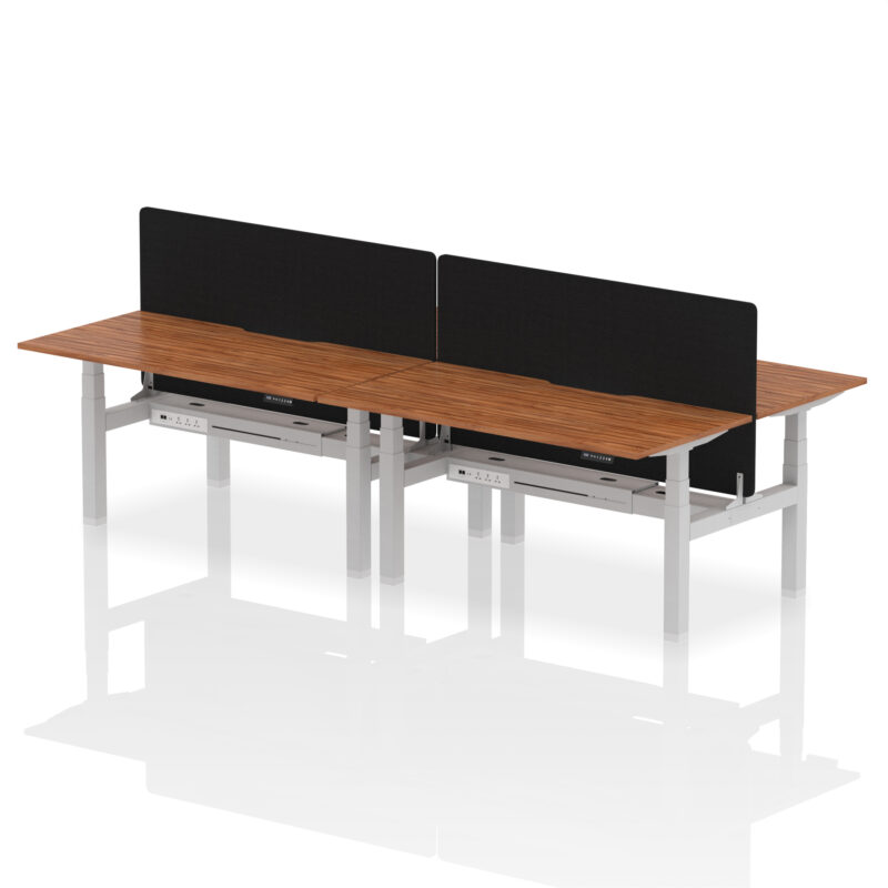 Breeze Back-to-Back Scalloped Edge Height Adjustable Bench Desk - 4 Person with Black Straight Screen - Image 50