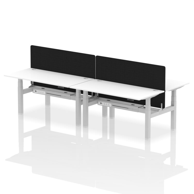 Breeze Back-to-Back Height Adjustable Bench Desk - 4 Person with Black Straight Screen - Image 62