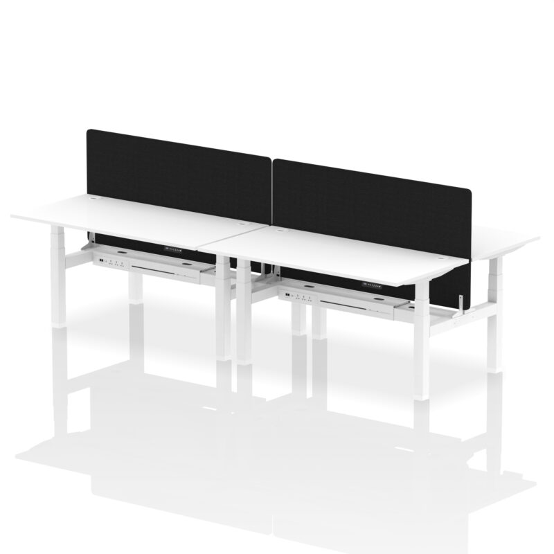 Breeze Back-to-Back Height Adjustable Bench Desk - 4 Person with Black Straight Screen - Image 63