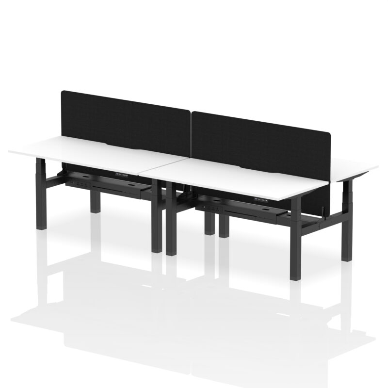 Breeze Back-to-Back Scalloped Edge Height Adjustable Bench Desk - 4 Person with Black Straight Screen - Image 52