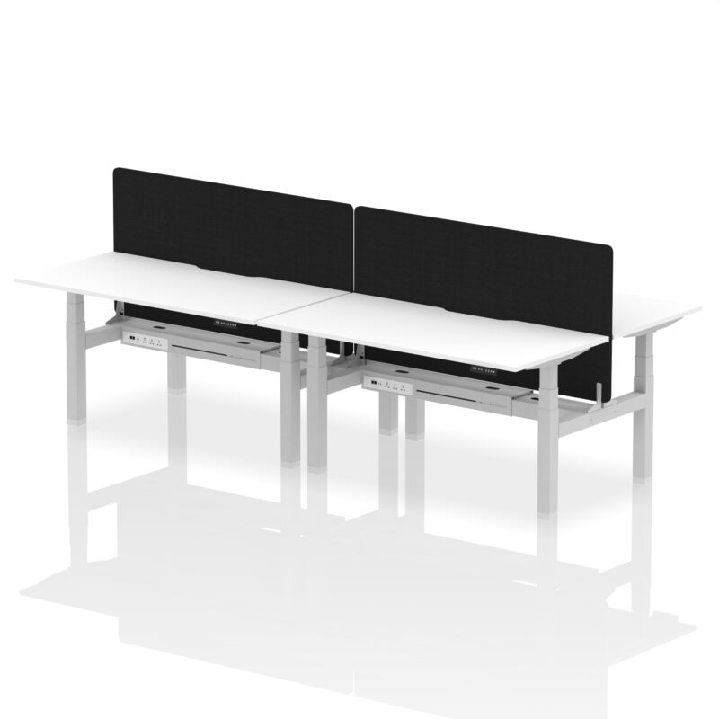 Breeze Back-to-Back Scalloped Edge Height Adjustable Bench Desk - 4 Person with Black Straight Screen - Image 53