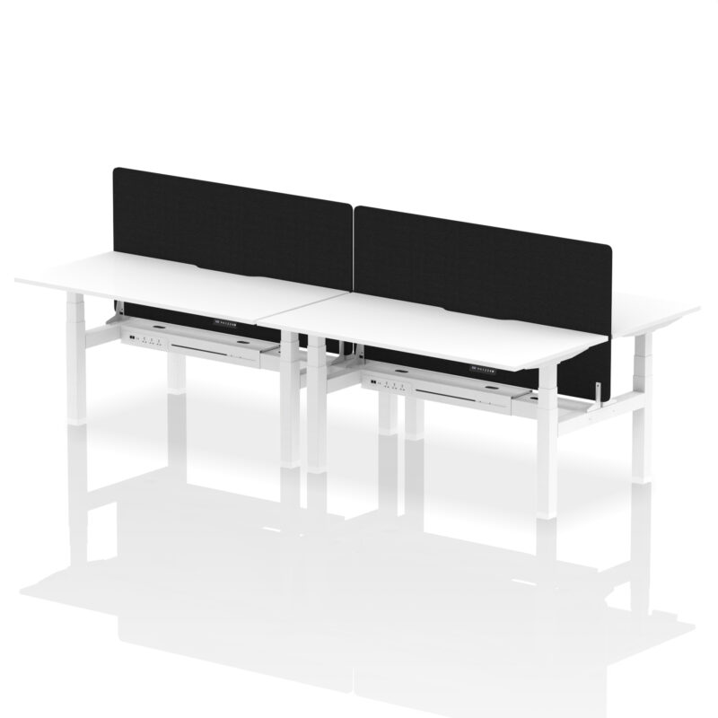 Breeze Back-to-Back Scalloped Edge Height Adjustable Bench Desk - 4 Person with Black Straight Screen - Image 54