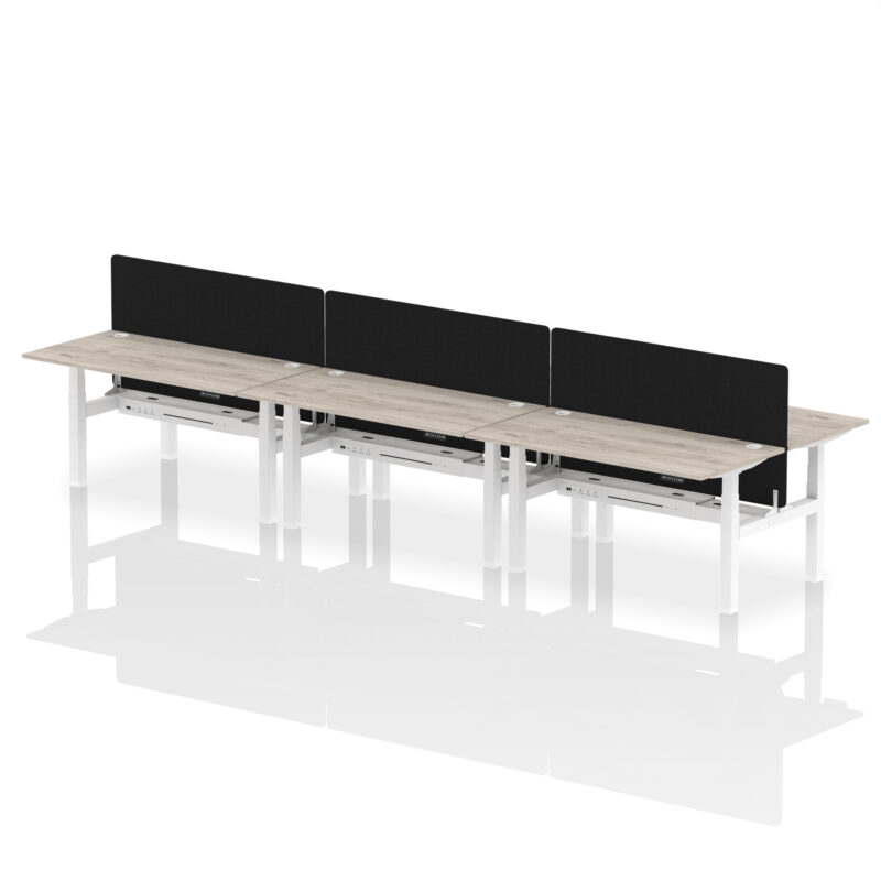 Breeze Back-to-Back Height Adjustable Bench Desk - 6 Person with Black Straight Screen - Image 51