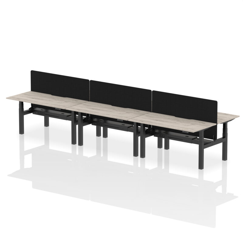 Breeze Back-to-Back Scalloped Edge Height Adjustable Bench Desk - 6 Person with Black Straight Screen - Image 40