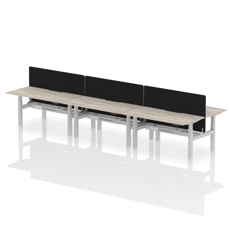 Breeze Back-to-Back Scalloped Edge Height Adjustable Bench Desk - 6 Person with Black Straight Screen - Image 41