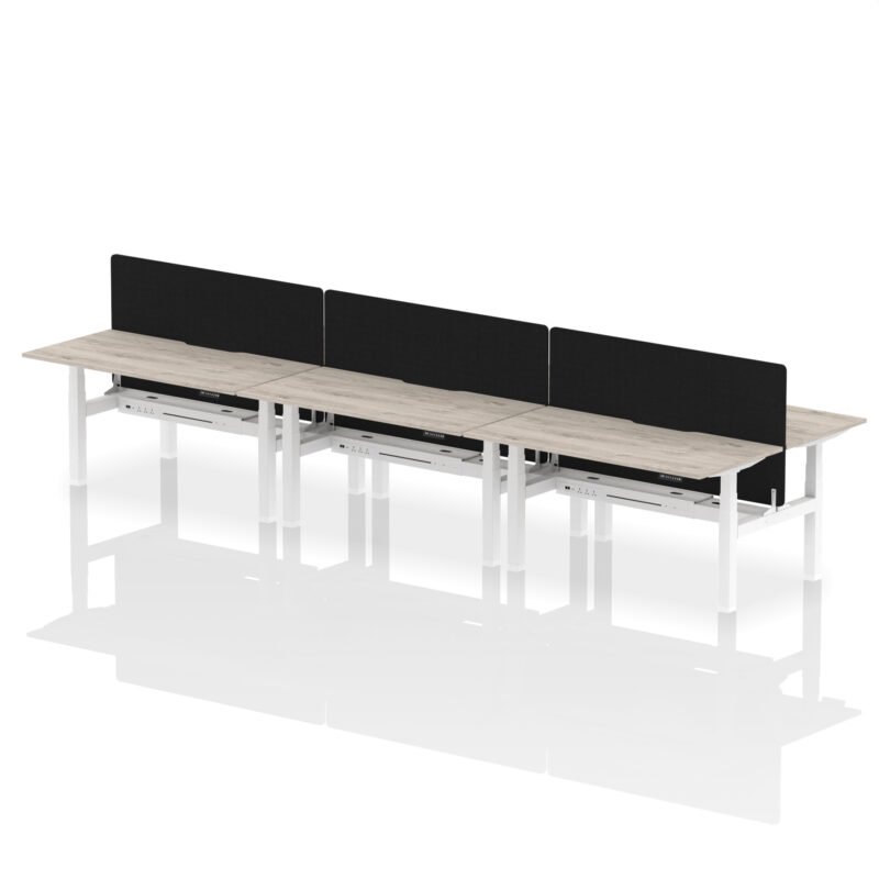 Breeze Back-to-Back Scalloped Edge Height Adjustable Bench Desk - 6 Person with Black Straight Screen - Image 42
