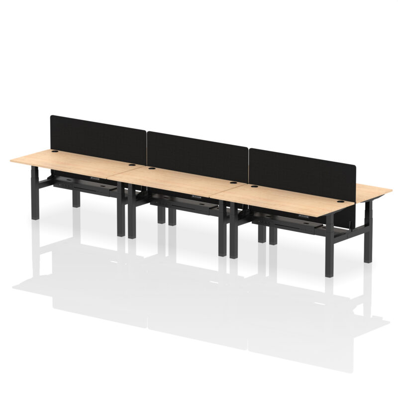 Breeze Back-to-Back Height Adjustable Bench Desk - 6 Person with Black Straight Screen - Image 52