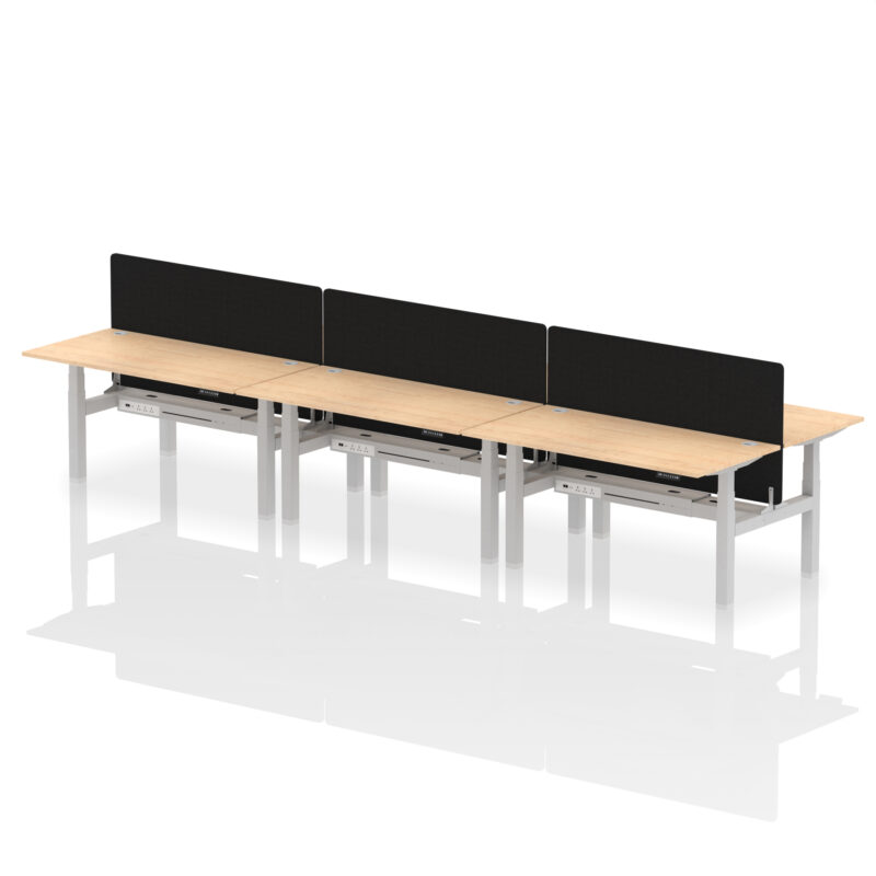 Breeze Back-to-Back Height Adjustable Bench Desk - 6 Person with Black Straight Screen - Image 53
