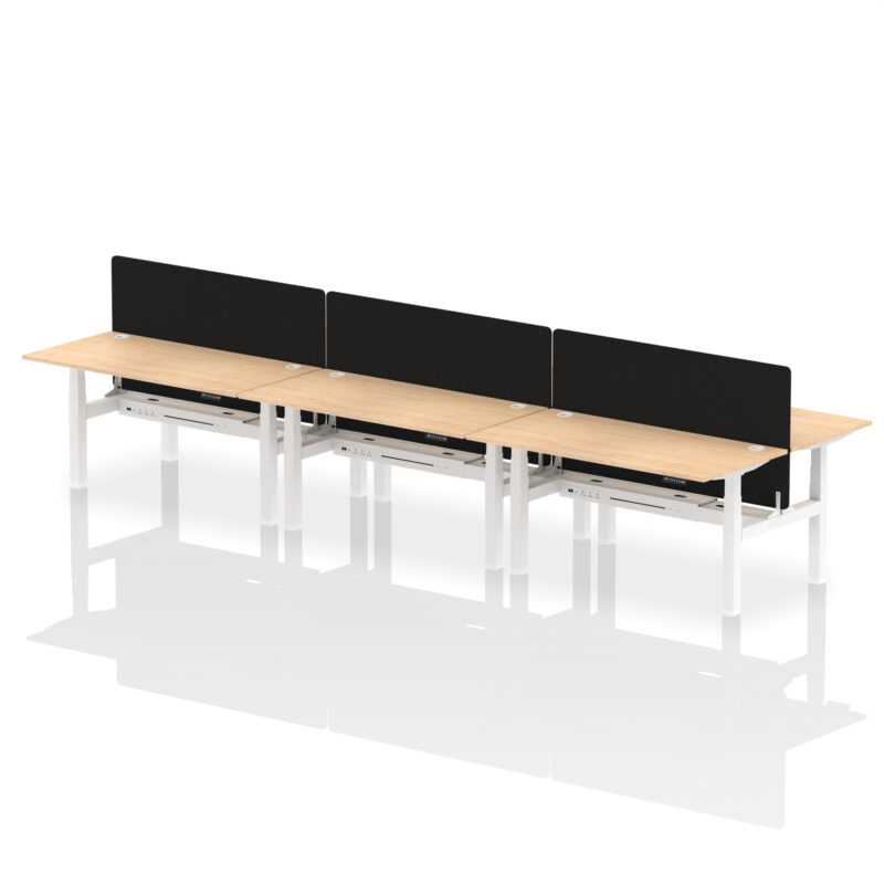 Breeze Back-to-Back Height Adjustable Bench Desk - 6 Person with Black Straight Screen - Image 54