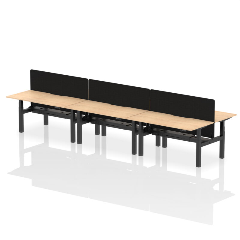 Breeze Back-to-Back Scalloped Edge Height Adjustable Bench Desk - 6 Person with Black Straight Screen - Image 43