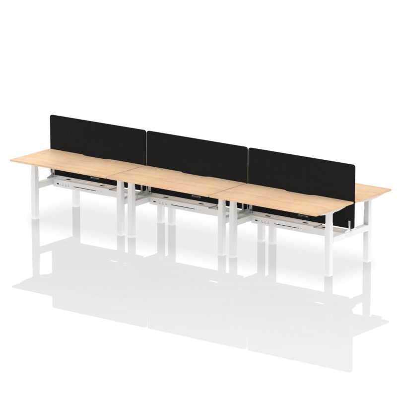 Breeze Back-to-Back Scalloped Edge Height Adjustable Bench Desk - 6 Person with Black Straight Screen - Image 45