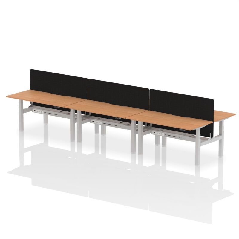 Breeze Back-to-Back Scalloped Edge Height Adjustable Bench Desk - 6 Person with Black Straight Screen - Image 47