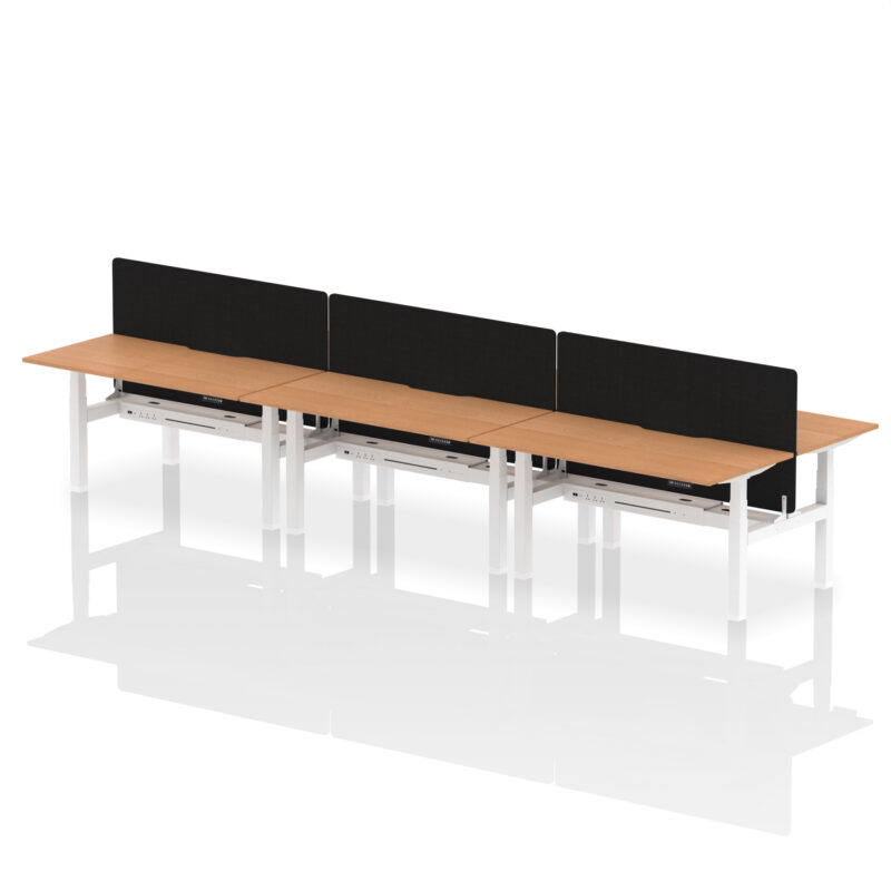 Breeze Back-to-Back Scalloped Edge Height Adjustable Bench Desk - 6 Person with Black Straight Screen - Image 48