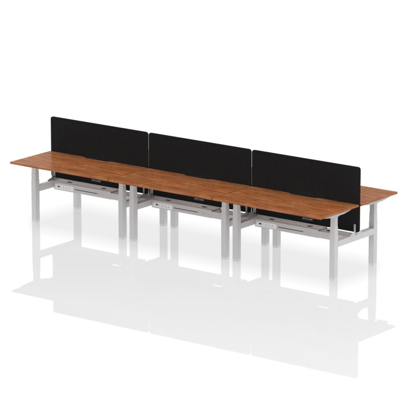 Breeze Back-to-Back Scalloped Edge Height Adjustable Bench Desk - 6 Person with Black Straight Screen - Image 50