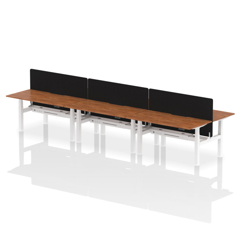Breeze Back-to-Back Scalloped Edge Height Adjustable Bench Desk - 6 Person with Black Straight Screen - Image 51