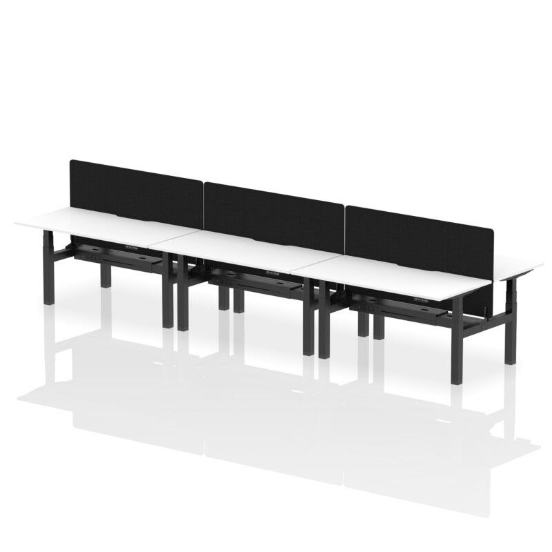Breeze Back-to-Back Scalloped Edge Height Adjustable Bench Desk - 6 Person with Black Straight Screen - Image 52