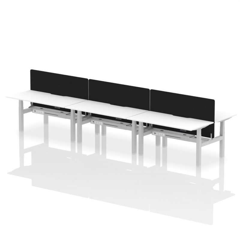 Breeze Back-to-Back Scalloped Edge Height Adjustable Bench Desk - 6 Person with Black Straight Screen - Image 53