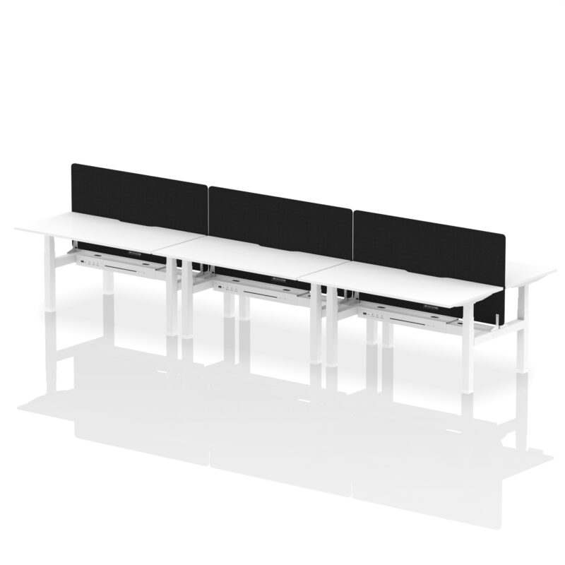 Breeze Back-to-Back Scalloped Edge Height Adjustable Bench Desk - 6 Person with Black Straight Screen - Image 54