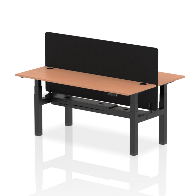 Breeze Back-to-Back Slimline Height Adjustable Bench Desk - 2 Person with Black Straight Screen - Image 64