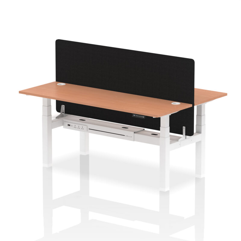 Breeze Back-to-Back Slimline Height Adjustable Bench Desk - 2 Person with Black Straight Screen - Image 66