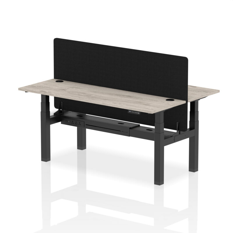 Breeze Back-to-Back Slimline Height Adjustable Bench Desk - 2 Person with Black Straight Screen - Image 70