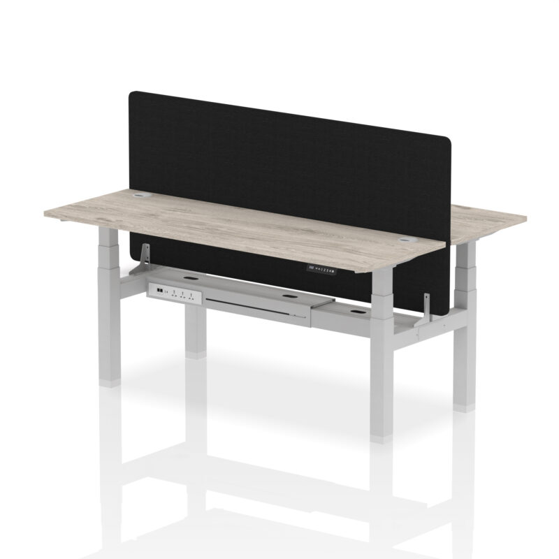 Breeze Back-to-Back Slimline Height Adjustable Bench Desk - 2 Person with Black Straight Screen - Image 71