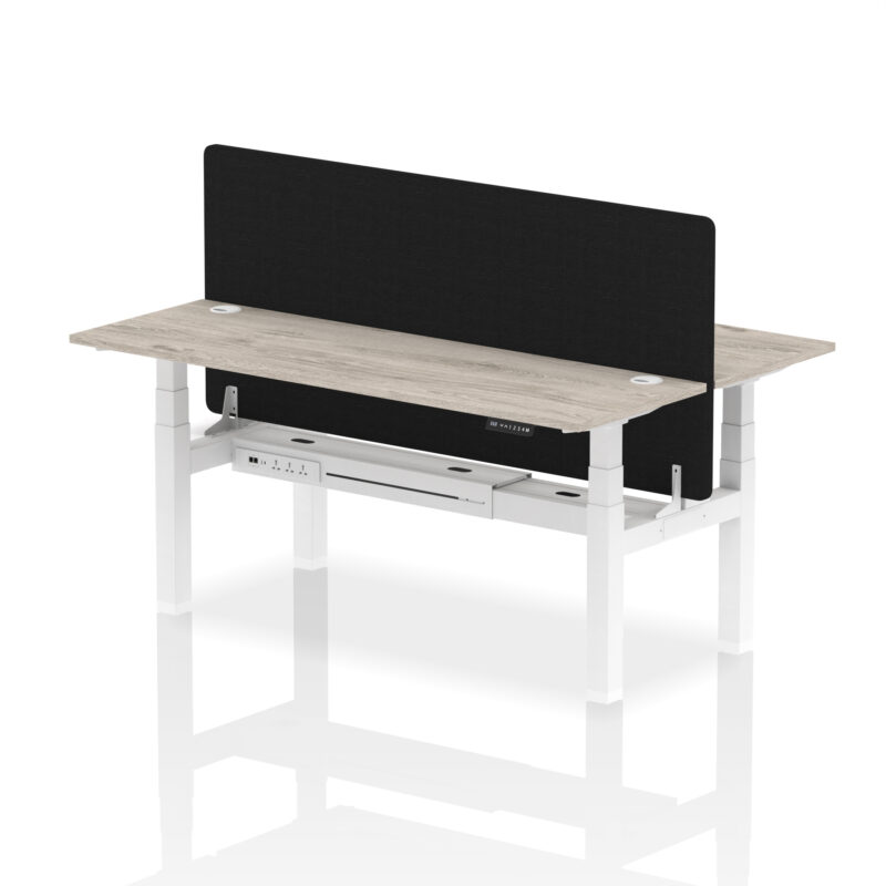 Breeze Back-to-Back Slimline Height Adjustable Bench Desk - 2 Person with Black Straight Screen - Image 72