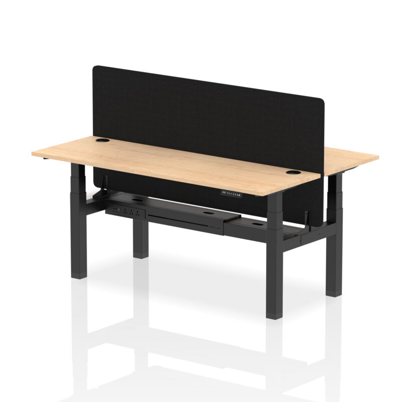 Breeze Back-to-Back Slimline Height Adjustable Bench Desk - 2 Person with Black Straight Screen - Image 73