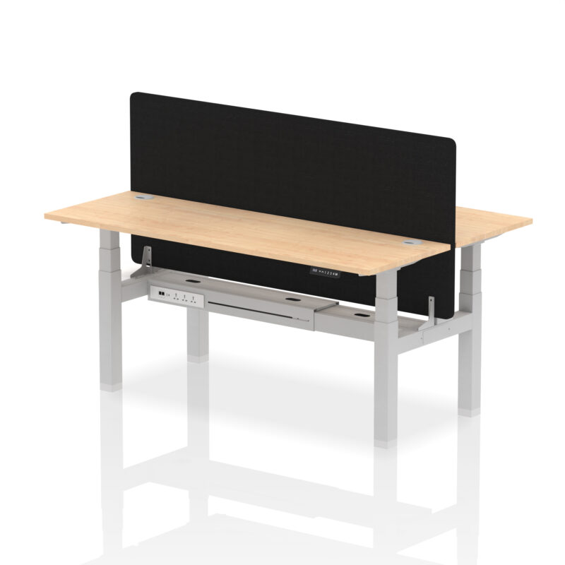 Breeze Back-to-Back Slimline Height Adjustable Bench Desk - 2 Person with Black Straight Screen - Image 74
