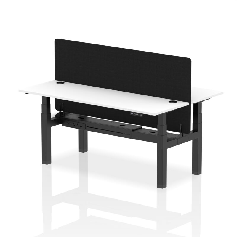 Breeze Back-to-Back Slimline Height Adjustable Bench Desk - 2 Person with Black Straight Screen - Image 82