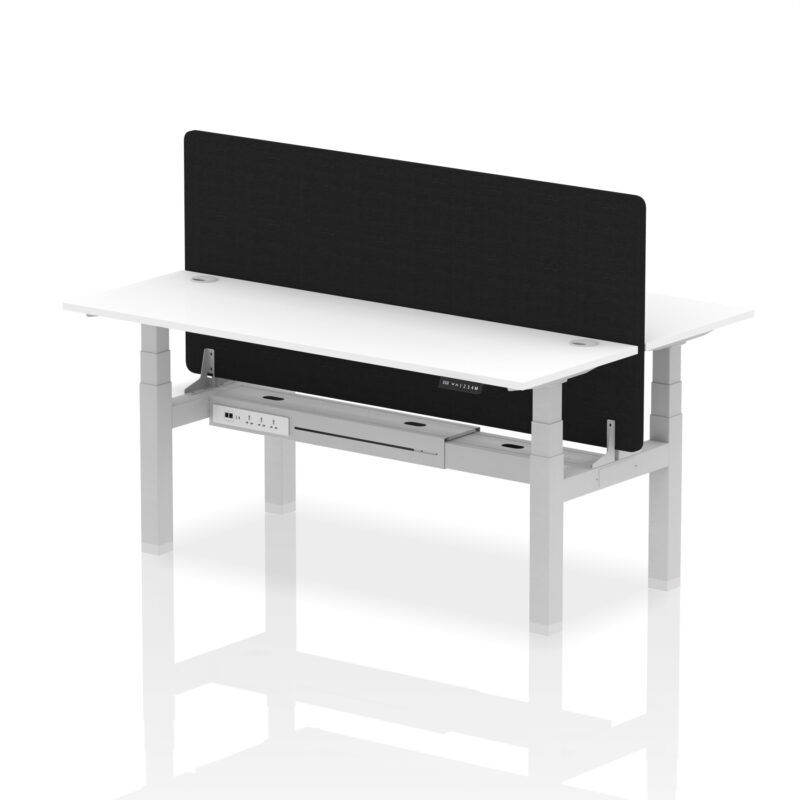 Breeze Back-to-Back Slimline Height Adjustable Bench Desk - 2 Person with Black Straight Screen - Image 83