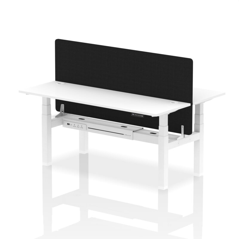 Breeze Back-to-Back Slimline Height Adjustable Bench Desk - 2 Person with Black Straight Screen - Image 84
