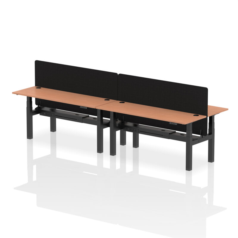 Breeze Back-to-Back Slimline Height Adjustable Bench Desk - 4 Person with Black Straight Screen - Image 64