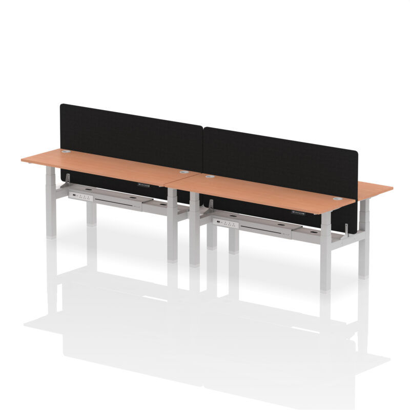 Breeze Back-to-Back Slimline Height Adjustable Bench Desk - 4 Person with Black Straight Screen - Image 65