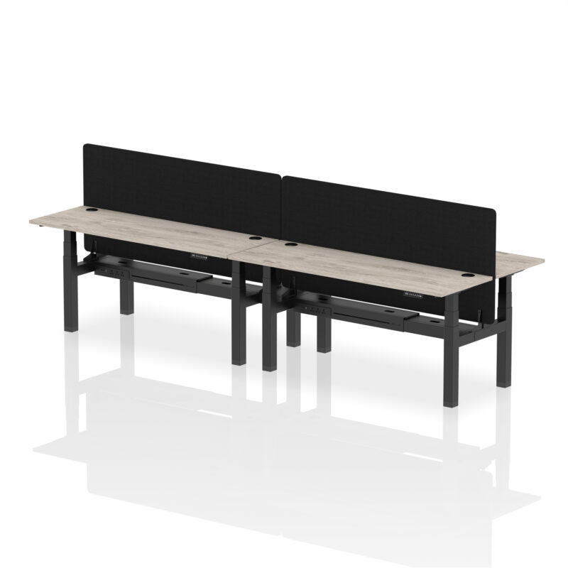 Breeze Back-to-Back Slimline Height Adjustable Bench Desk - 4 Person with Black Straight Screen - Image 70
