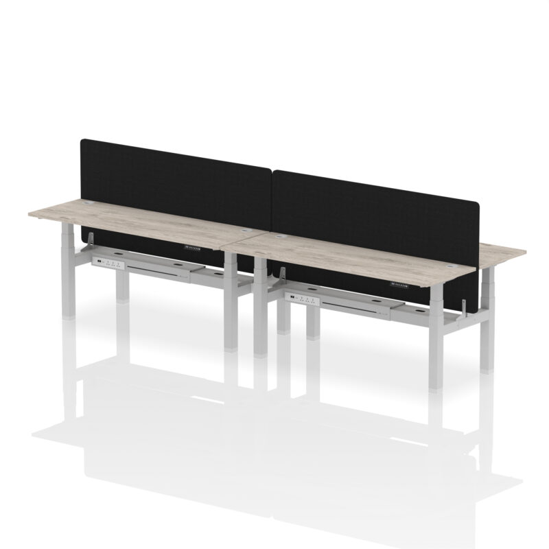 Breeze Back-to-Back Slimline Height Adjustable Bench Desk - 4 Person with Black Straight Screen - Image 71