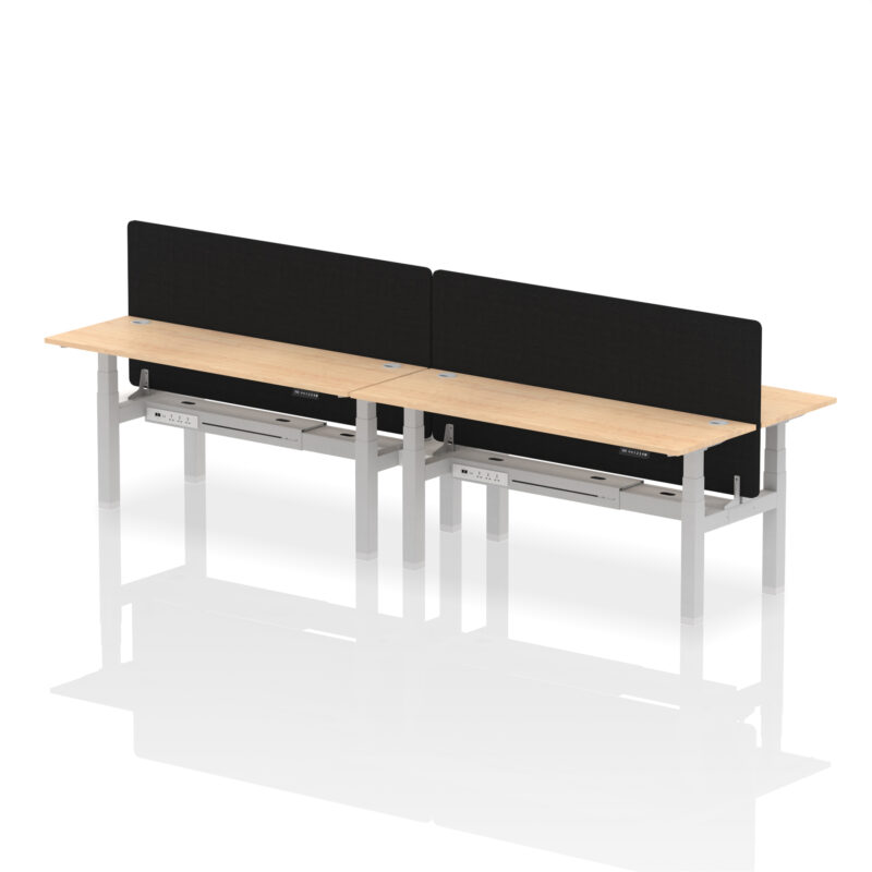 Breeze Back-to-Back Slimline Height Adjustable Bench Desk - 4 Person with Black Straight Screen - Image 74