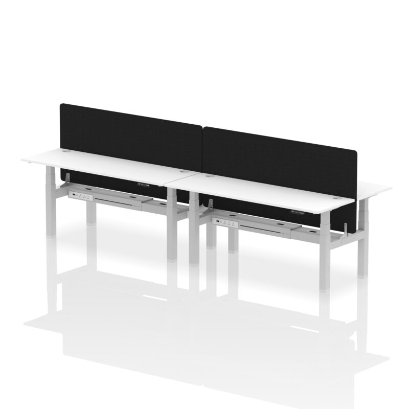 Breeze Back-to-Back Slimline Height Adjustable Bench Desk - 4 Person with Black Straight Screen - Image 83