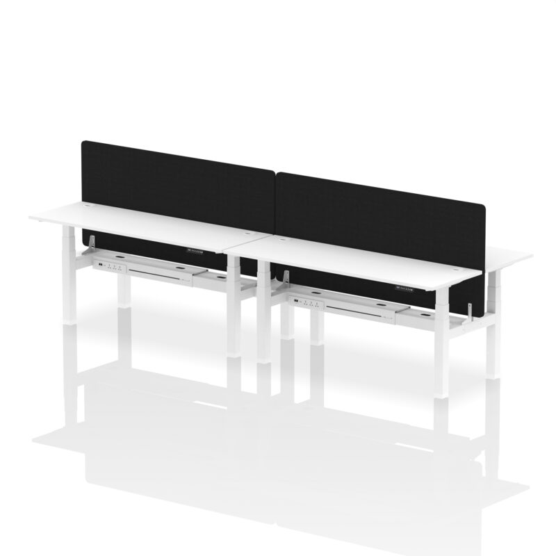 Breeze Back-to-Back Slimline Height Adjustable Bench Desk - 4 Person with Black Straight Screen - Image 84