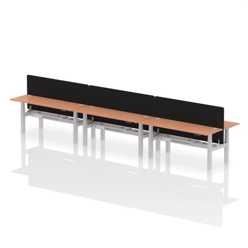 Breeze Back-to-Back Slimline Height Adjustable Bench Desk - 6 Person with Black Straight Screen - Image 65