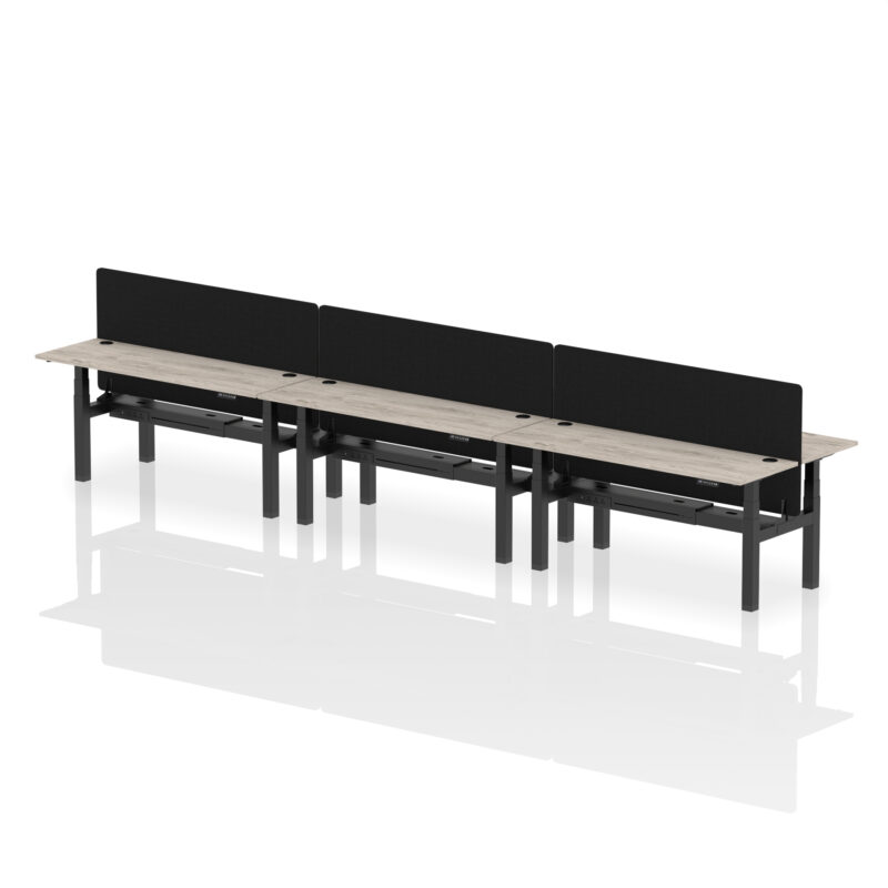 Breeze Back-to-Back Slimline Height Adjustable Bench Desk - 6 Person with Black Straight Screen - Image 70
