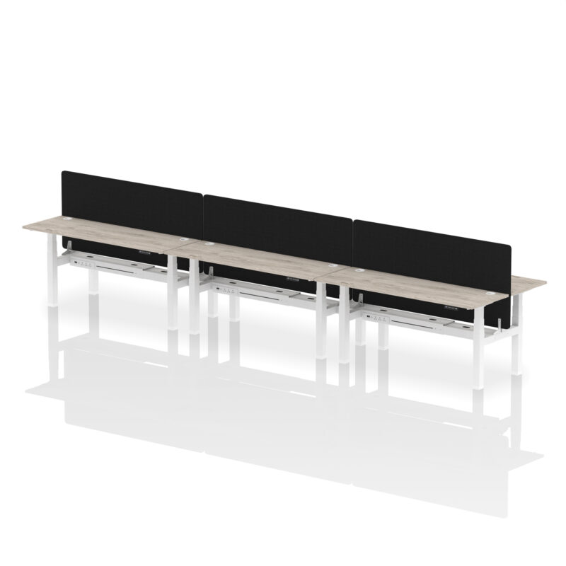 Breeze Back-to-Back Slimline Height Adjustable Bench Desk - 6 Person with Black Straight Screen - Image 72