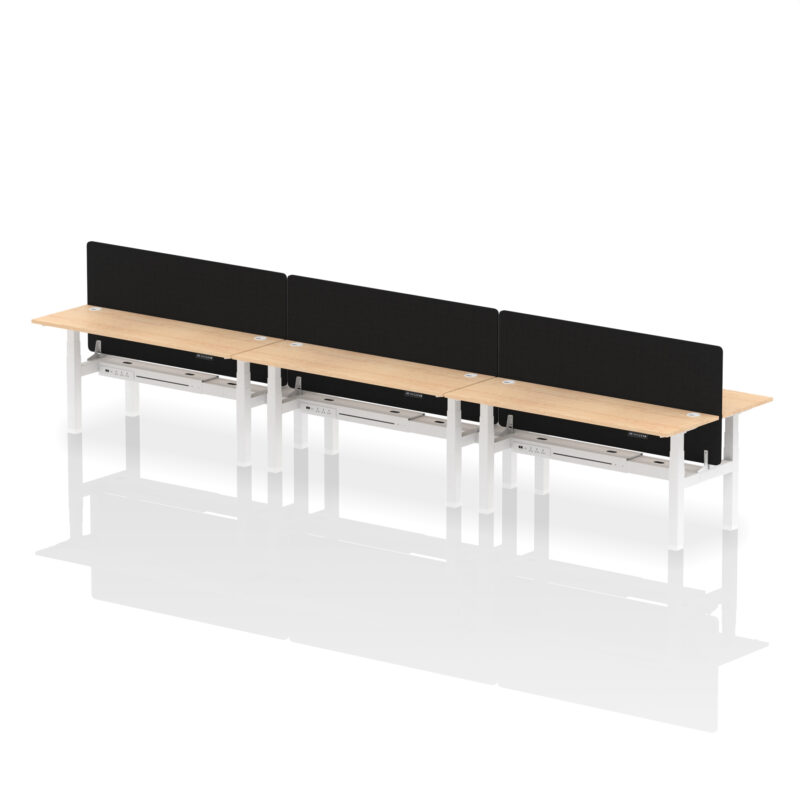 Breeze Back-to-Back Slimline Height Adjustable Bench Desk - 6 Person with Black Straight Screen - Image 75